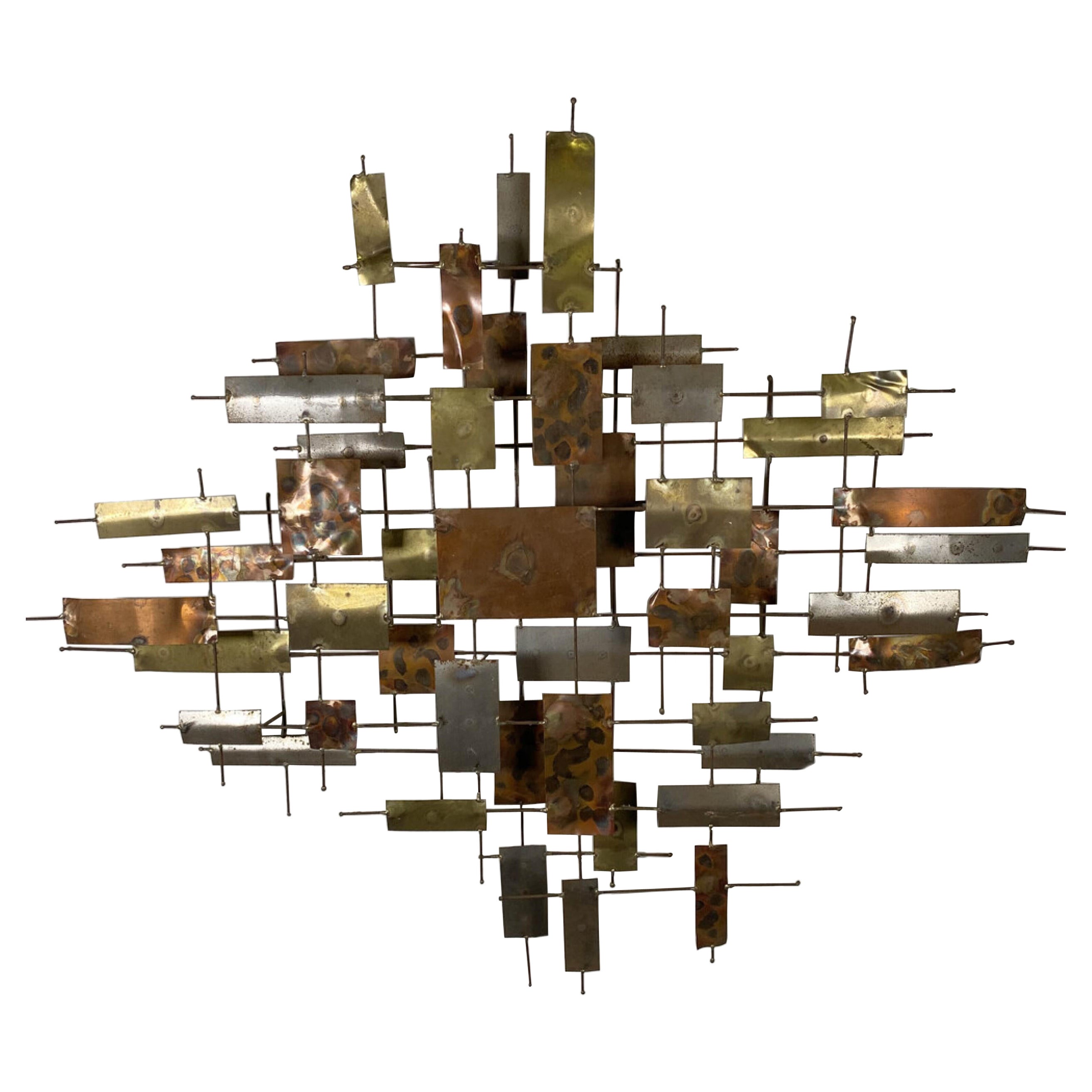 American Modern Abstract Wall Sculpture Copper Brass Metal, Curtis Jere