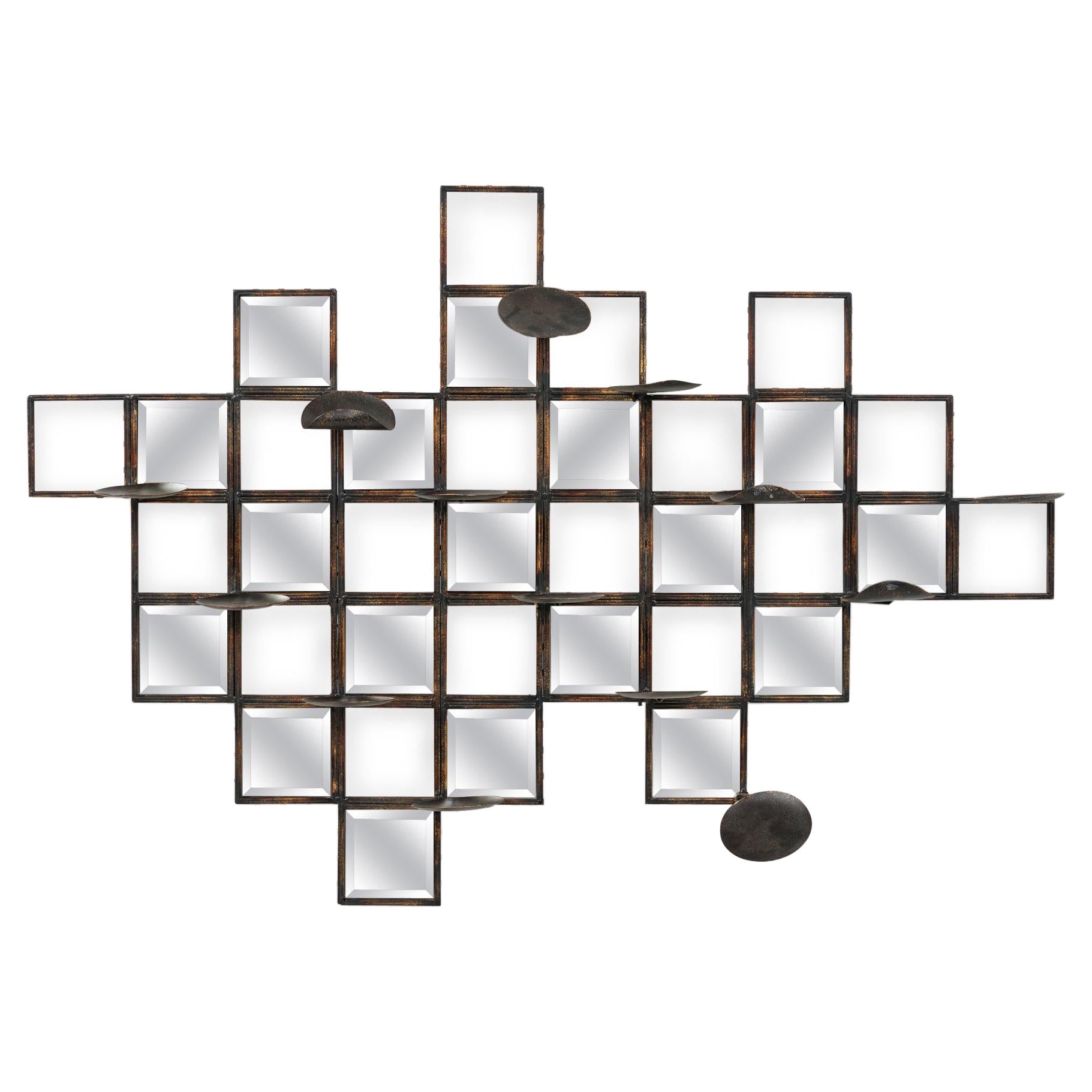 American Contemporary Checkerboard Wall Sculpture with Candle Holders