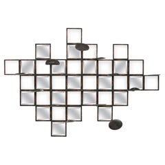 American Contemporary Checkerboard Wall Sculpture with Candle Holders