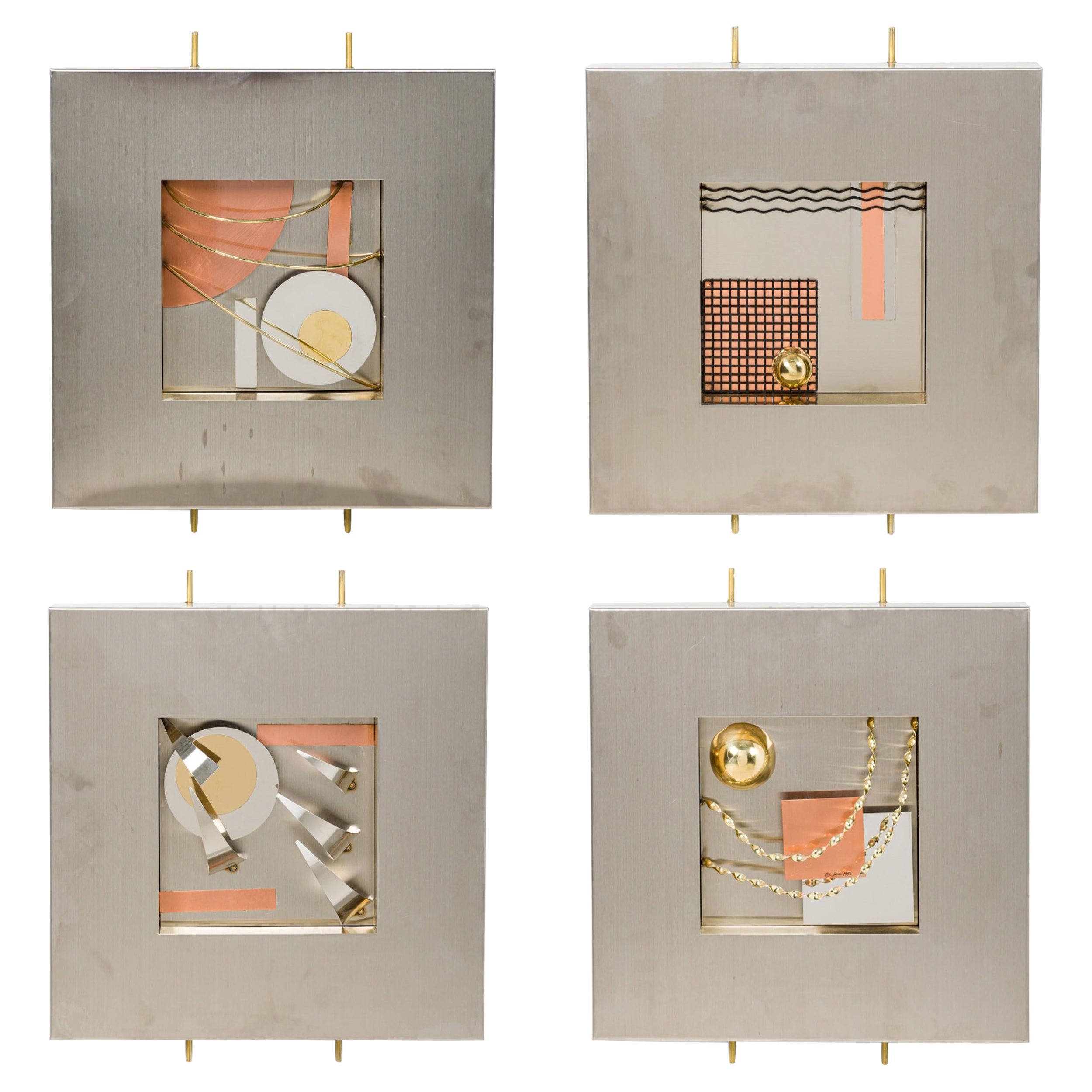 Set 4 Modern Stainless Steel, Brass & Copper Wall Sculptures, Curtis Jere For Sale