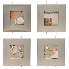 Set 4 sculture da parete moderne in acciaio inox, ottone e rame, Curtis Jere