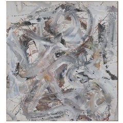 Vintage Abstract Composition of Broad Brushstrokes & Paint Splatter of Acrylic on Canvas