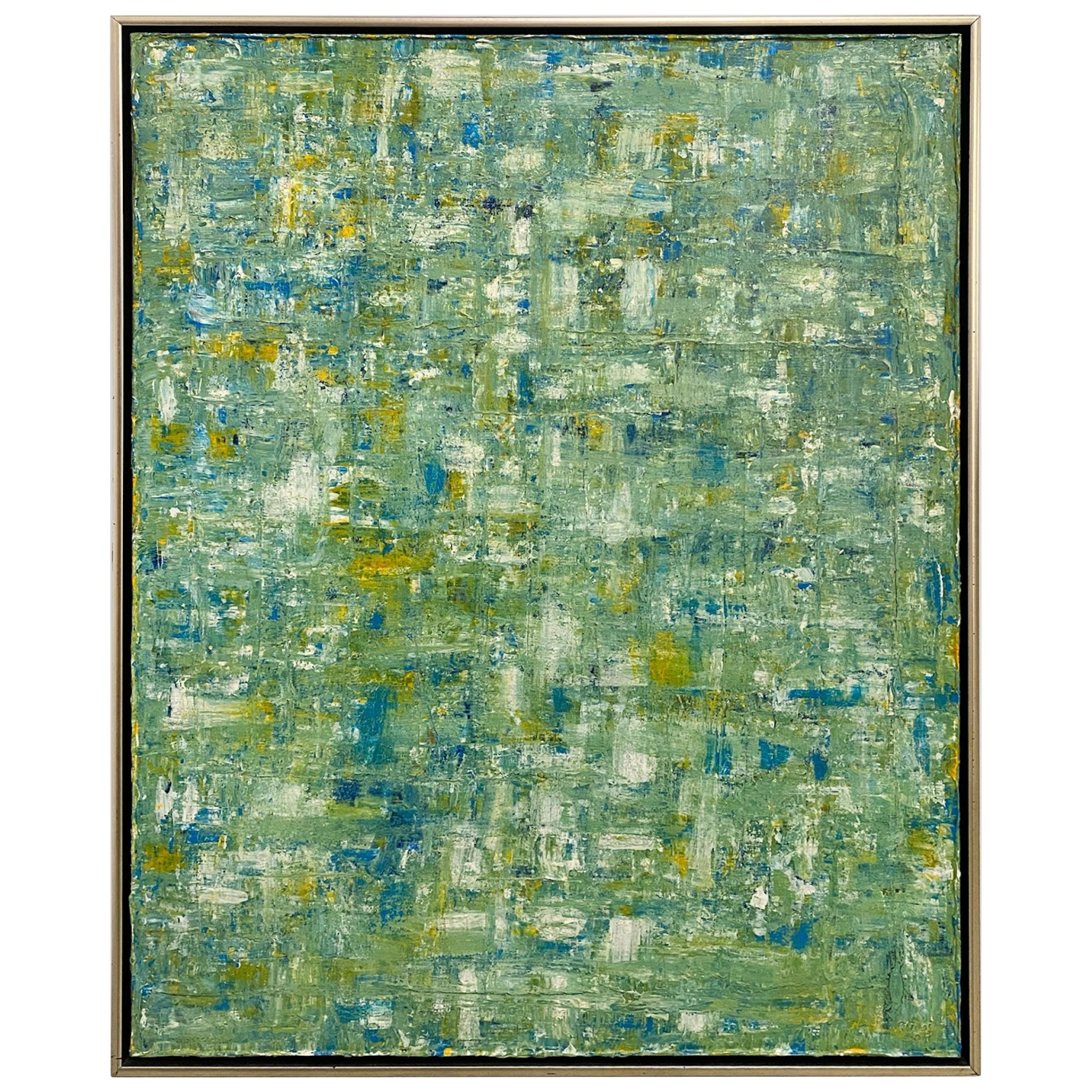 Ricardo Rumi American Framed Abstract Oil Painting, titled: "Green Abstract"