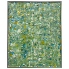 Vintage Ricardo Rumi American Framed Abstract Oil Painting, titled: "Green Abstract"