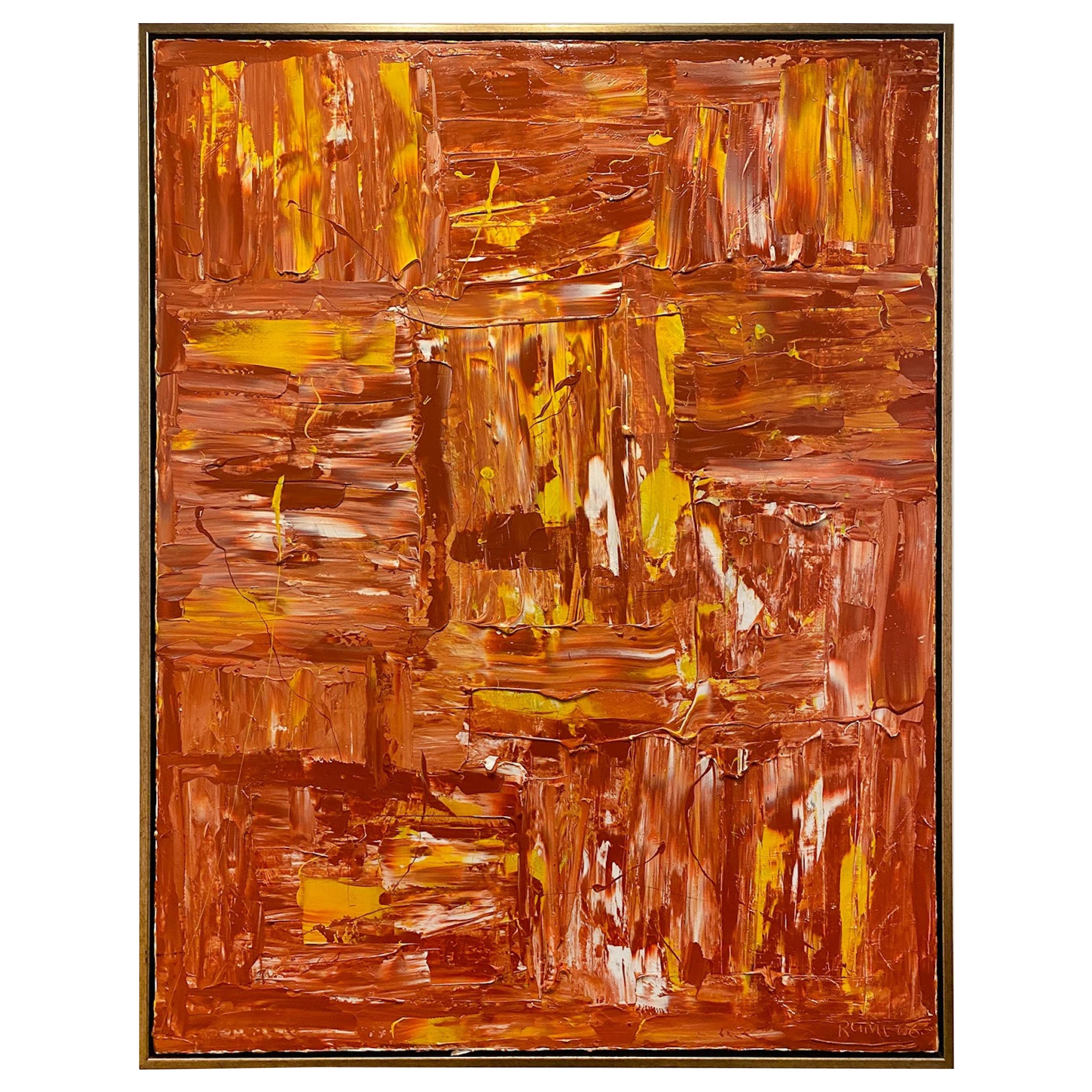 Ricardo Rumi American Framed Abstract Oil Painting, titled: "Fire" (2006)