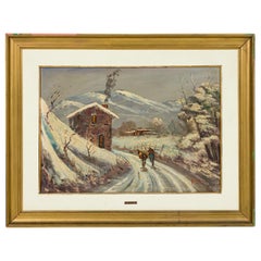 American Mid-Century Impressionist style winter landscape painting