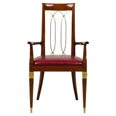 Poltrona francese Art-Deco in mogano e ottone con schienale aperto