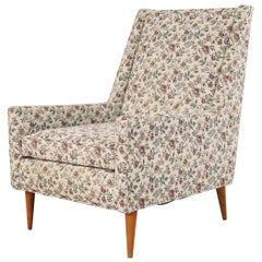 Paul McCobb Style Mid-Century Modern Beige Floral Upholstered Lounge/Armchair