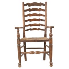 American Country Rustic Style Ladder Back and Rush Seat Arm Chair