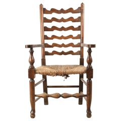American Country Rustic Style Ladder Back and Rush Seat Arm Chair