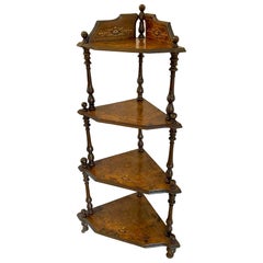 Quality Antique 19th Century Victorian Inlaid Walnut Four Tier Corner Whatnot