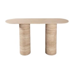 SOHO Console Table, 40" Travertine Stone Beige Enryway Table, Hall Table