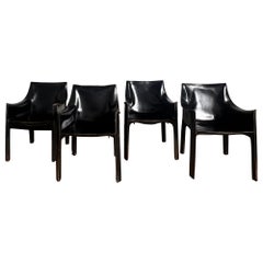 Fauteuil CAB 413 en cuir noir italien par Mario Bellini