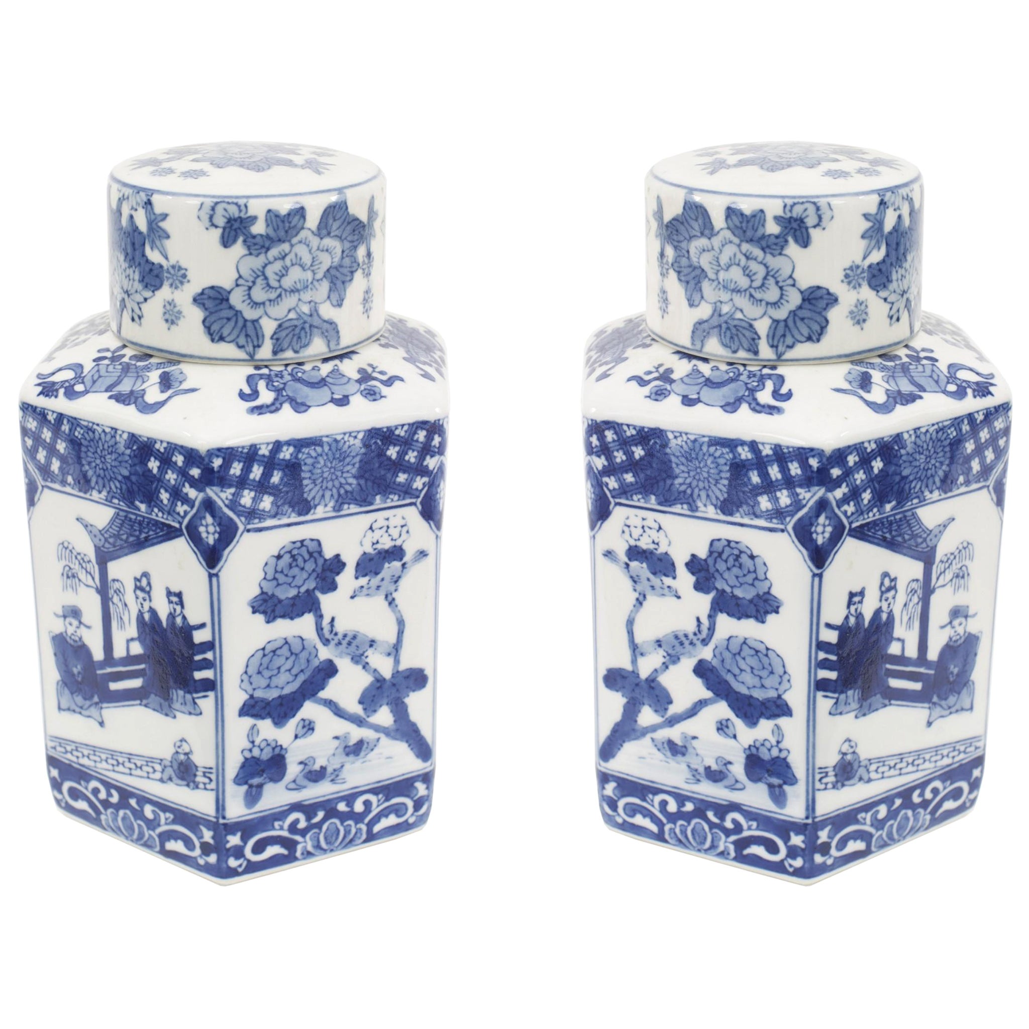 Pair of Chinese Blue/White Porcelain Ginger Jars