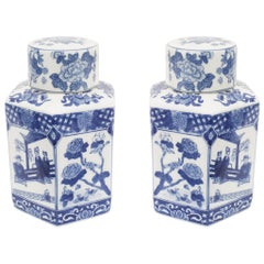 Paire de pots à gingembre chinois en porcelaine bleu/blanc