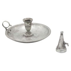 3 English Renaissance Style Pewter Candlesticks with Snuffers