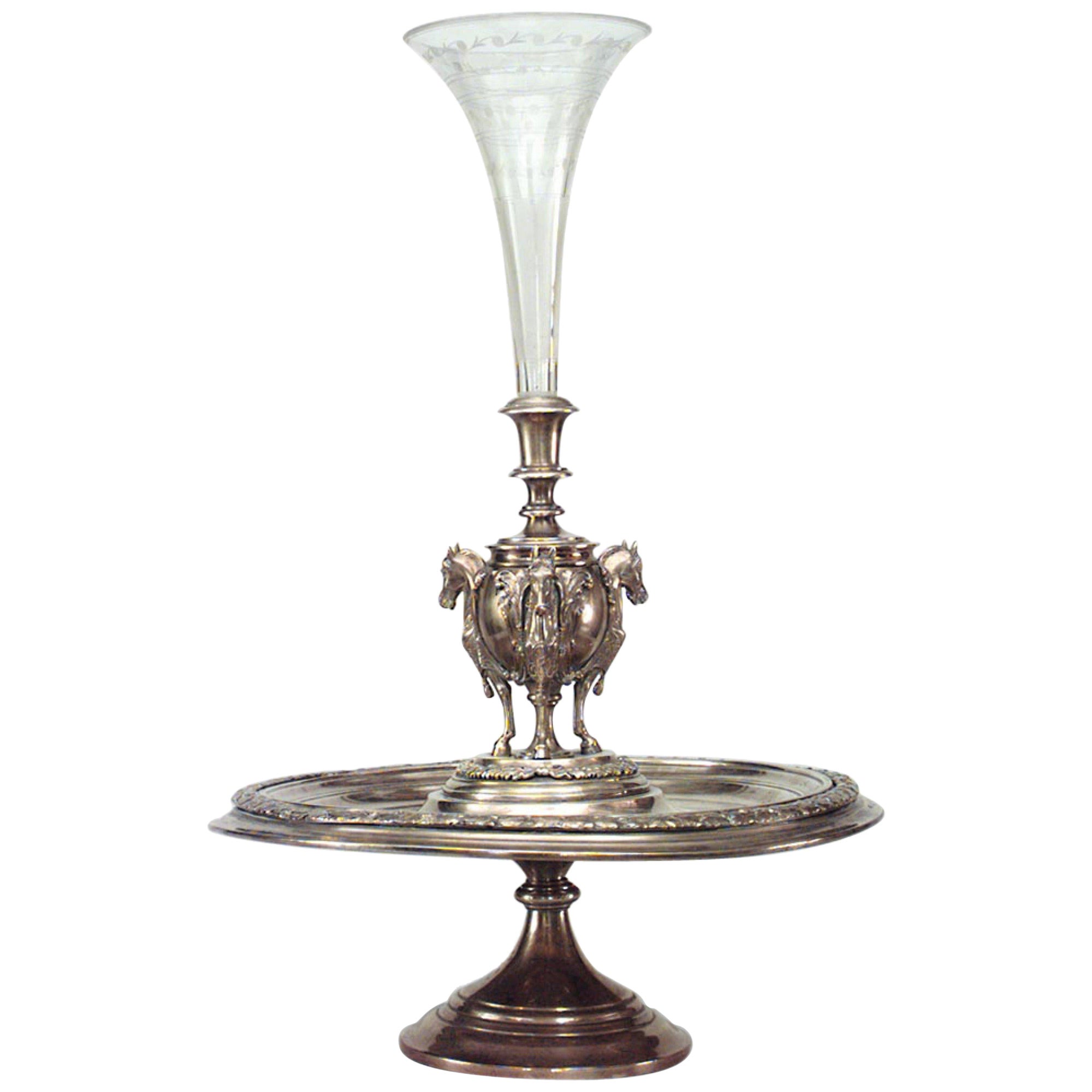 English Victorian Compote with Horse Figures For Sale
