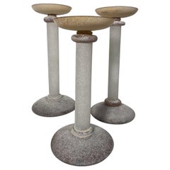 Set of 3 Karl Springer Midcentury Venetian Amber Scavo Glass Candlestick by Segu