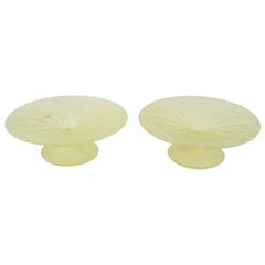 Pair of Frosted Green Vaseline Glass Centerpiece