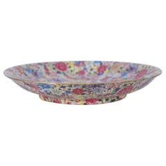 Centre de table chinois Famille Rose Thousand Flower Pattern en porcelaine peu profonde