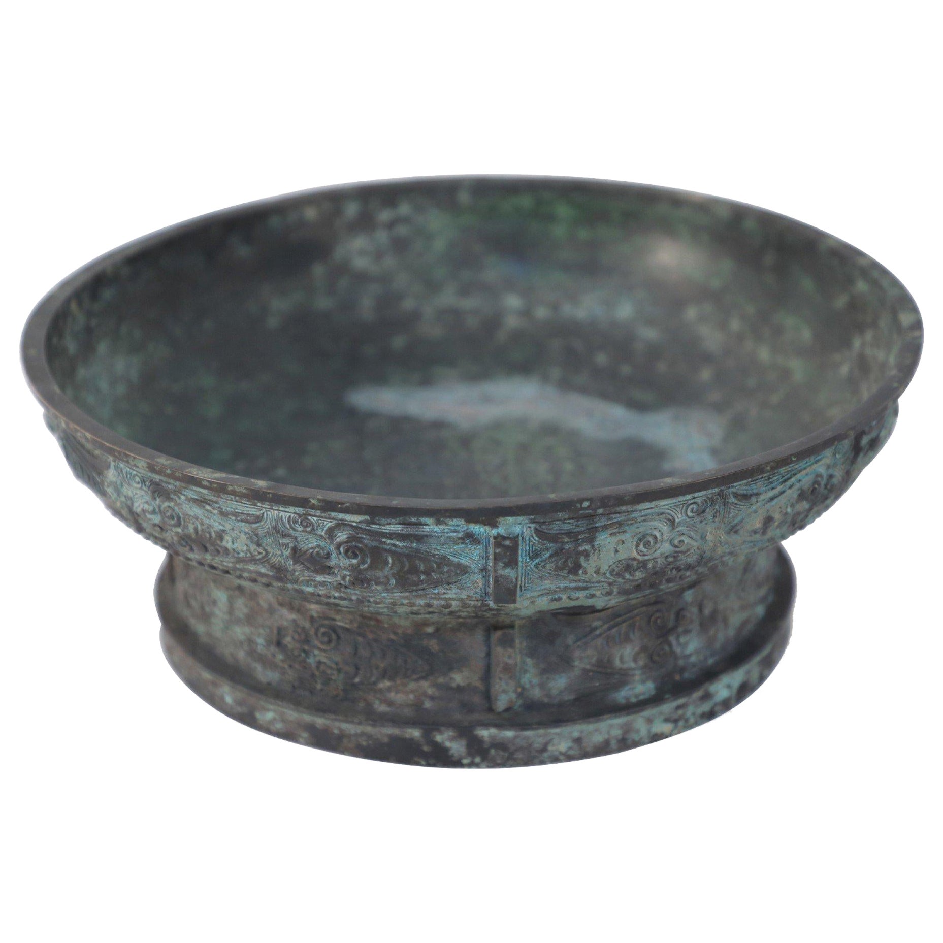 Chinese Han Dynasty-Style Patinated Bronze Shallow Bowl