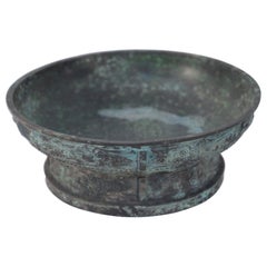 Chinese Han Dynasty-Style Patinated Bronze Shallow Bowl