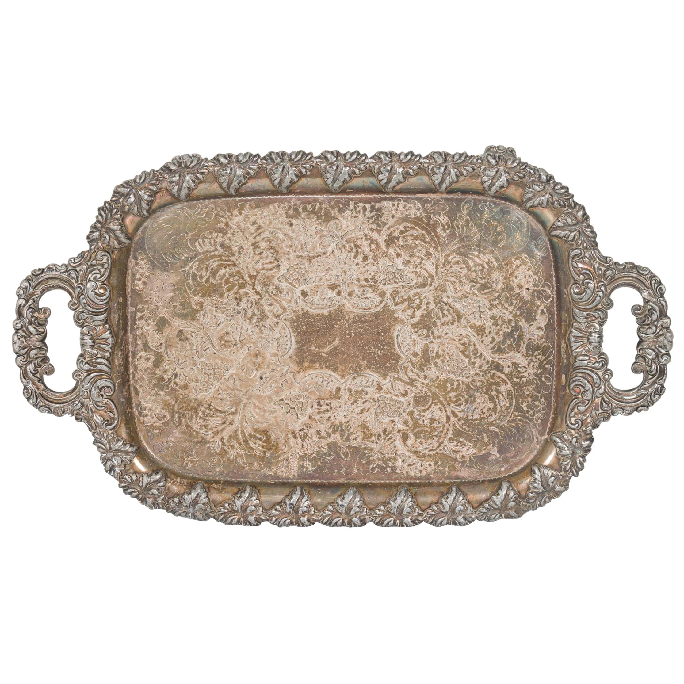 English Victorian Silver Plate Footed Tray