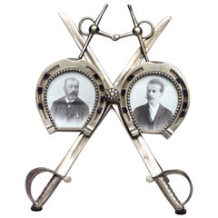 Antique French Victorian Brass Horseshoe Picture Frame