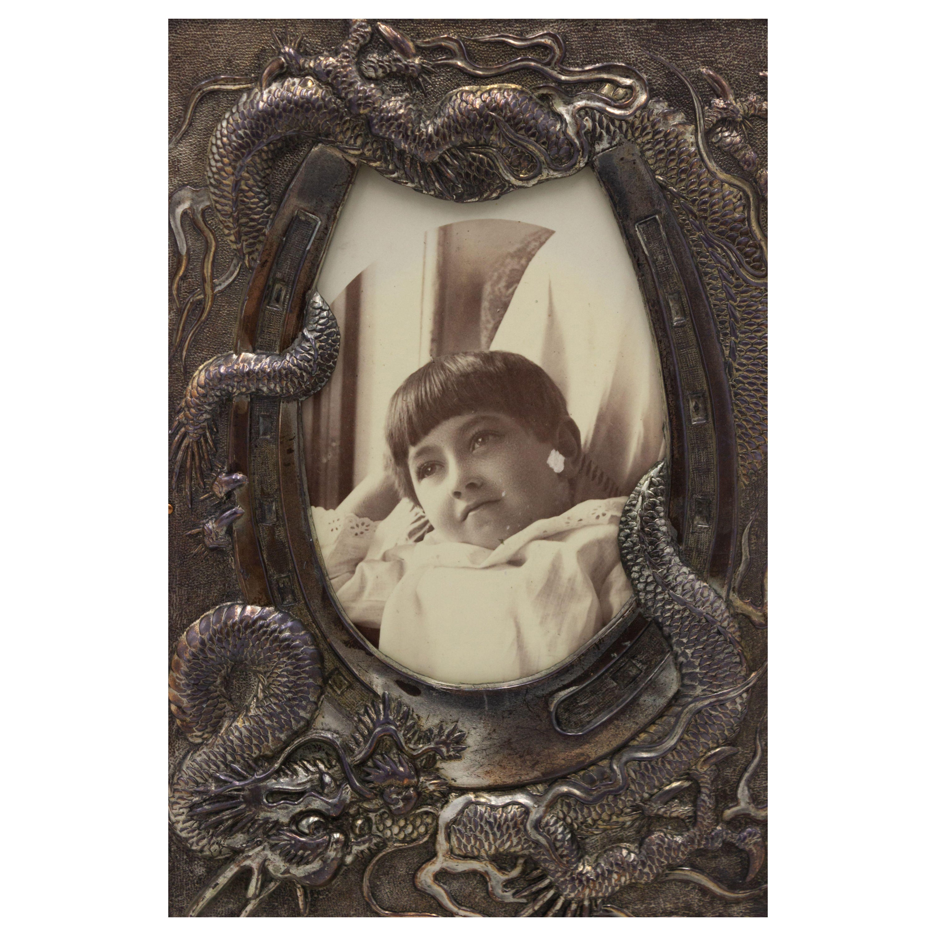 Chinese Silver Plate Dragon Picture Frame For Sale