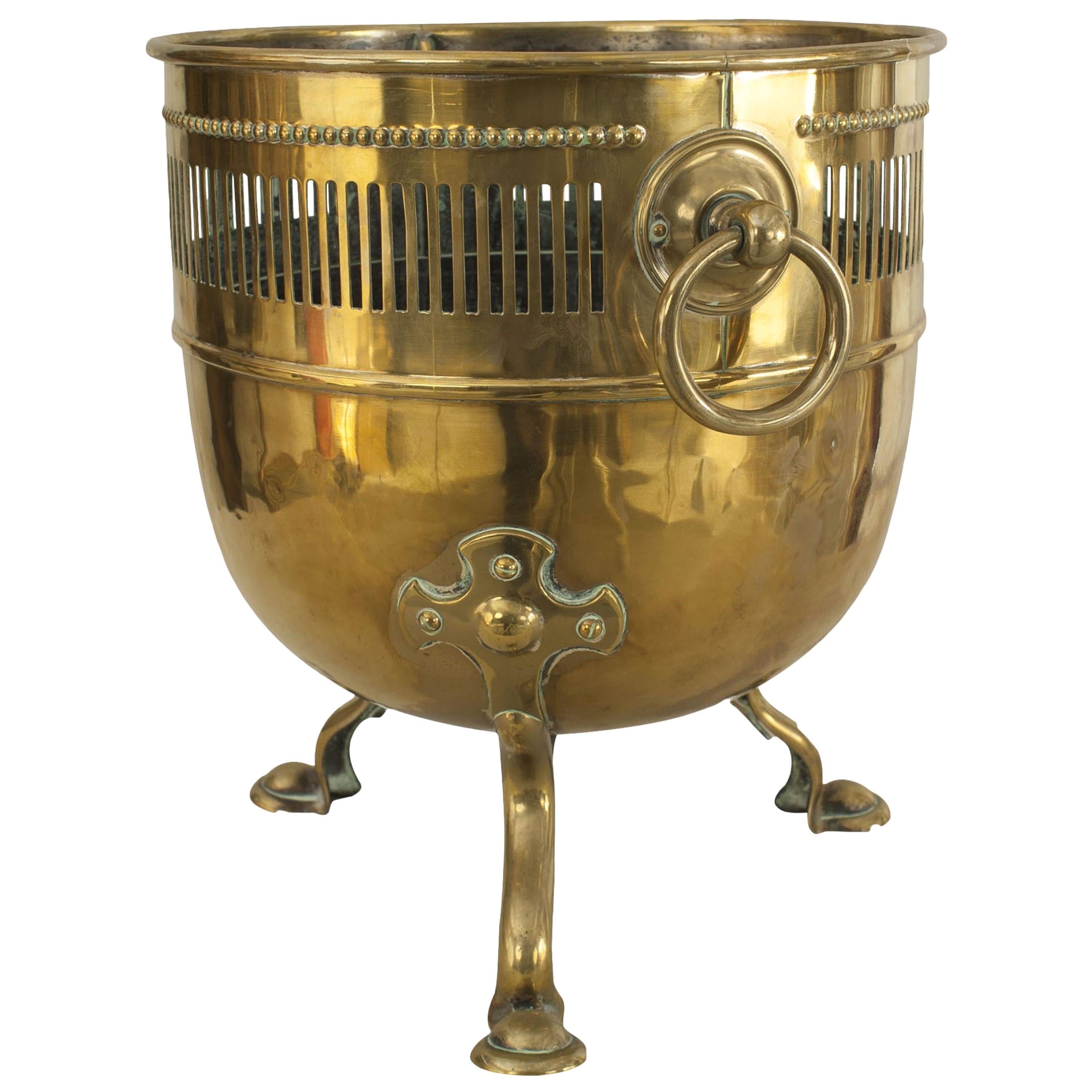 English Victorian Brass Footed Pot