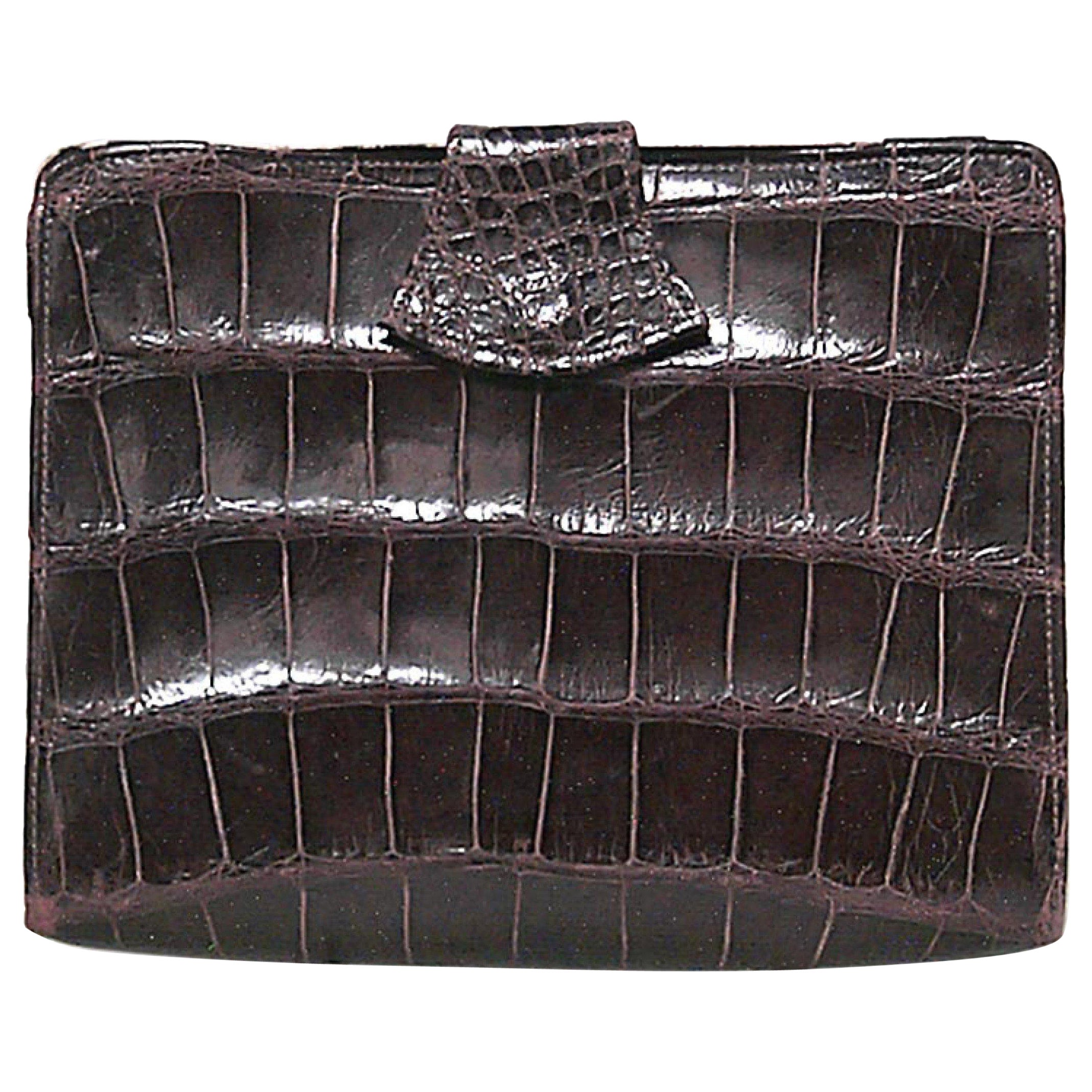 English Brown Crocodile Clutch Handbag