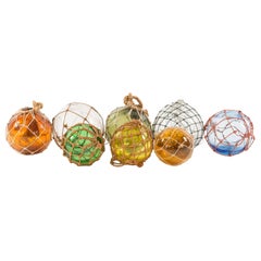 Used Brown Glass and Rope Fishing Floats