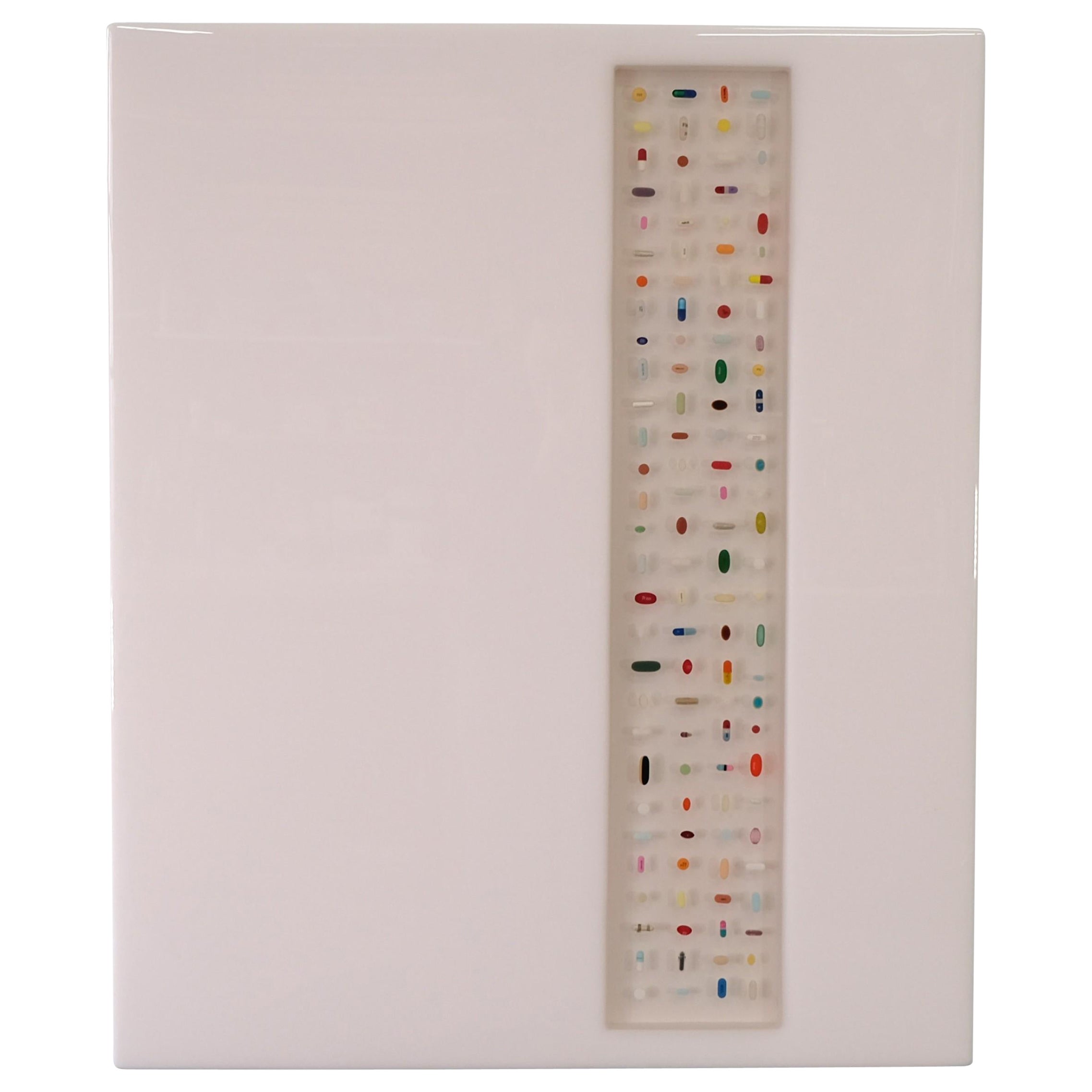 Ray Geary Escultura Contemporánea Rectangular Blanca y Translúcida de Resina y Píldora