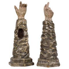 Pair of Italian Baroque Silver Gilt and Painted Hand Form Reliquaries