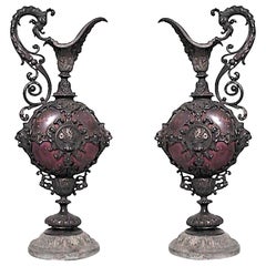 Pair of French Victorian Metal Ewers