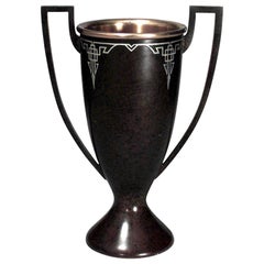 Patinierte Vase aus Metall und Bronze der amerikanischen Mission Heintz Art