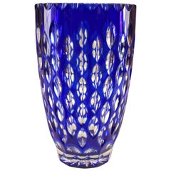 Czech Art Deco Clear and Blue Glass Vase