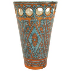 Italian Mid-Century Orange and Turquoise Porcelain Vase