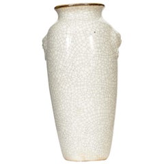 Vintage White Crackle Glazed Ceramic Urn Vase