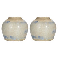 Pair of White and Blue Glazed Ceramic Vases