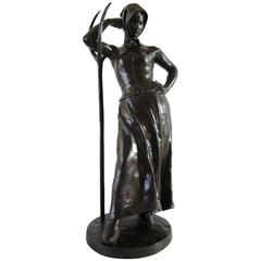 Bronze Statue of a Farm Girl by A. Boucher
