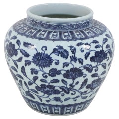 Pair of Chinese White and Blue Floral Porcelain Pots