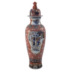 Chinese Monumental Imari-Style Figurative Scene Lidded Urn
