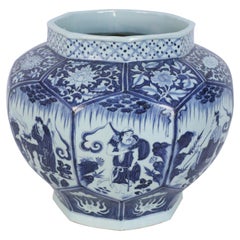 Chinese White and Blue Octagonal Porcelain Pot