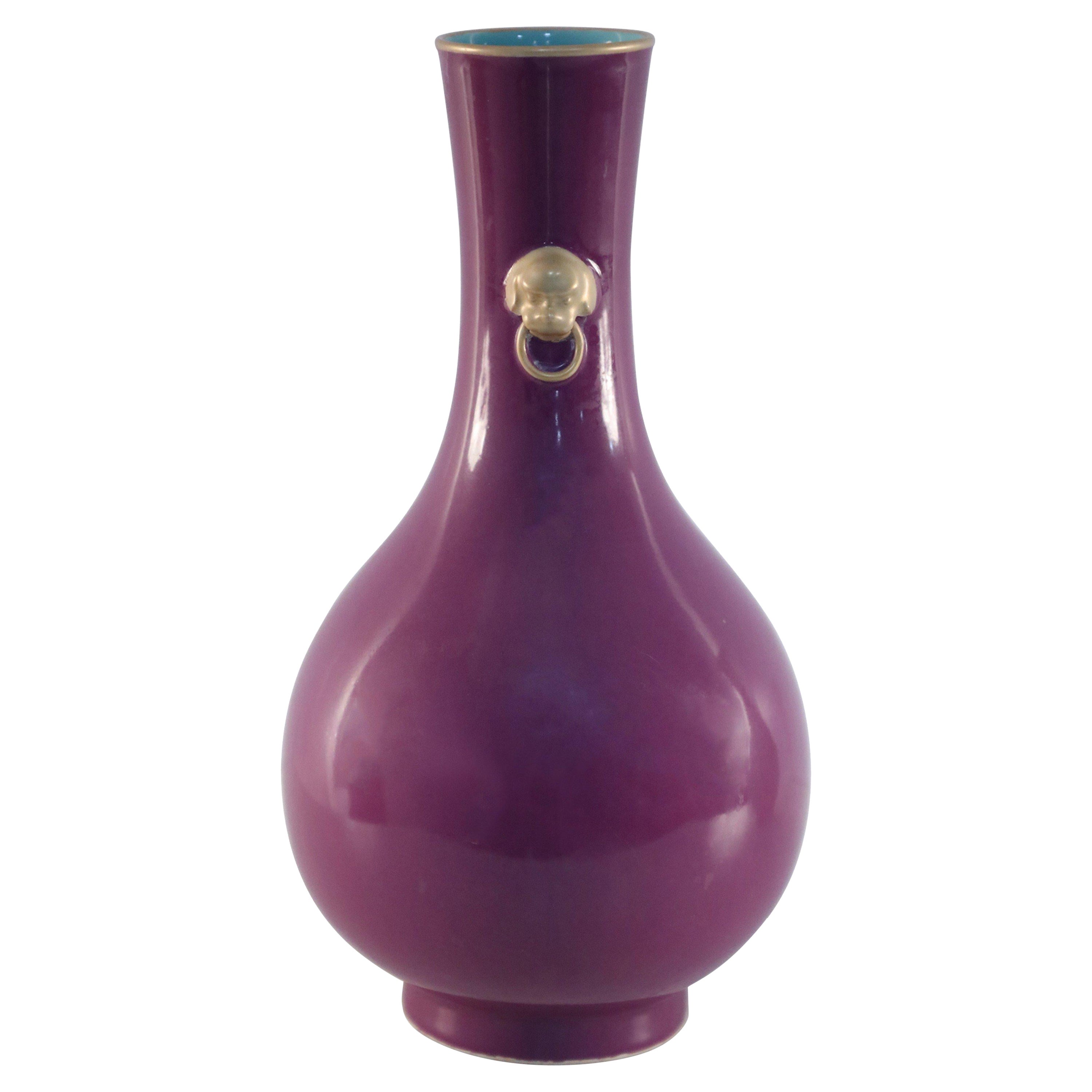 Chinese Purple Glazed Porcelain Pear Shaped Vase