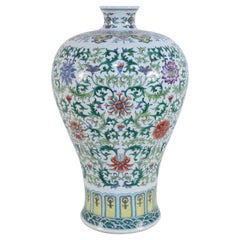 Vintage Chinese White and Multicolor Floral and Vine Motif Meiping Porcelain Urn