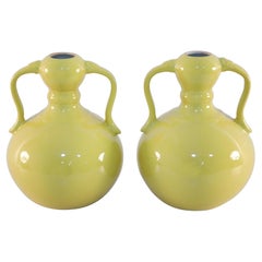 Pair of Chinese Yellow Gourd Shaped Double Handled Porcelain Vases