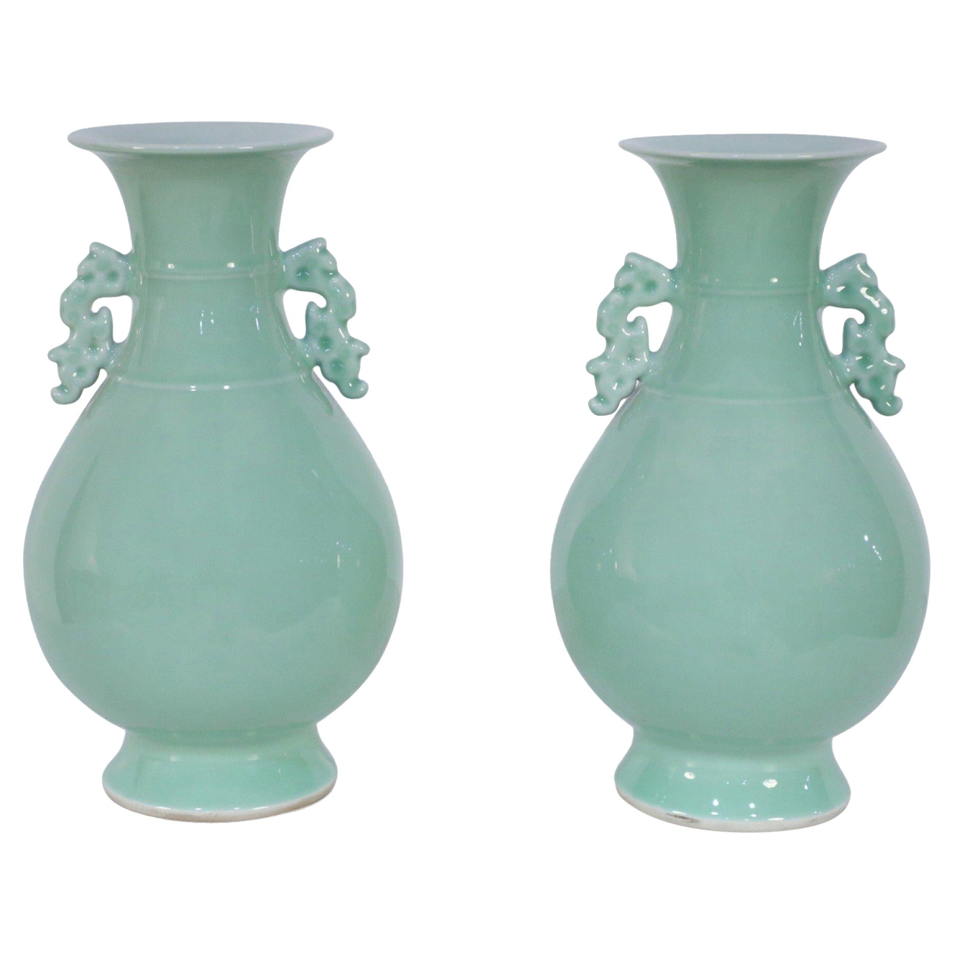 Coppia di vasi cinesi Celadon Balluster