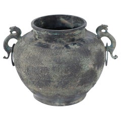 Chinese Han Dynasty-Style Patinated Bronze Handled Pot