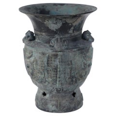 Antique Chinese Han Dynasty-Style Bronze Fluted Urn